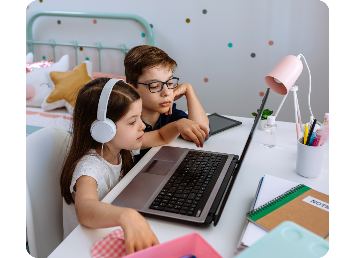 two kids on laptop